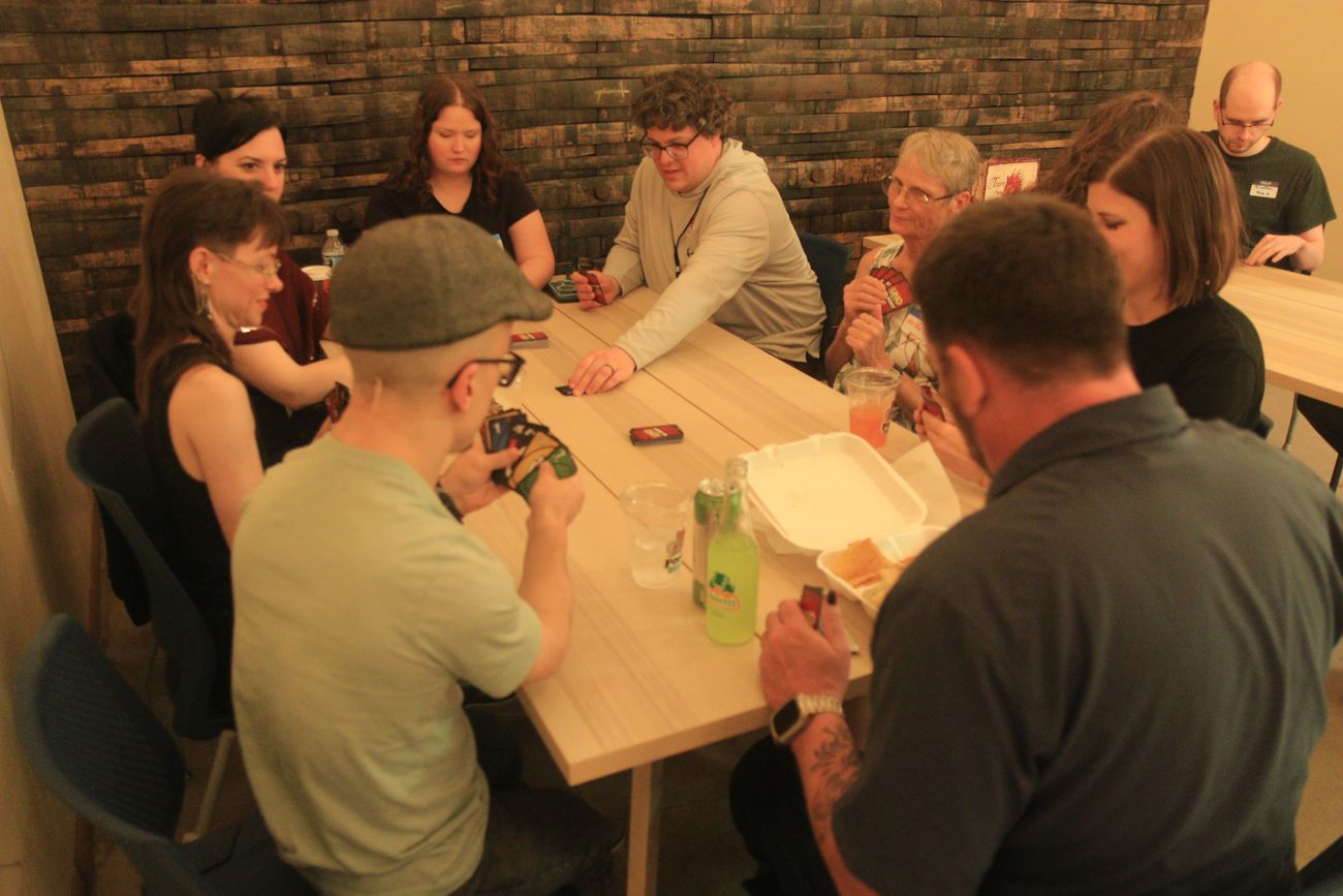 A table mid board game at a Join Dayton meetup